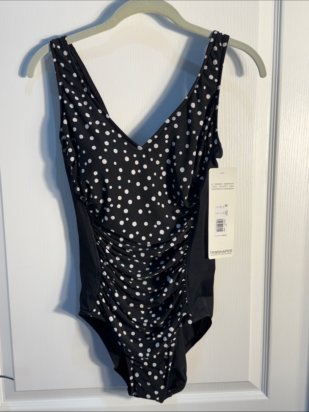 Trimshaper Black Polka Dot One-Piece Swimsuit NWT Size 10 Form Flattering
